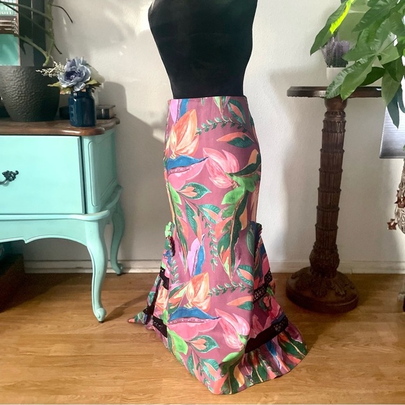 ISLA & WHITE Berta Tropical Floral Lace Insert Mermaid Formal Gown Maxi Skirt S - Picture 6 of 10